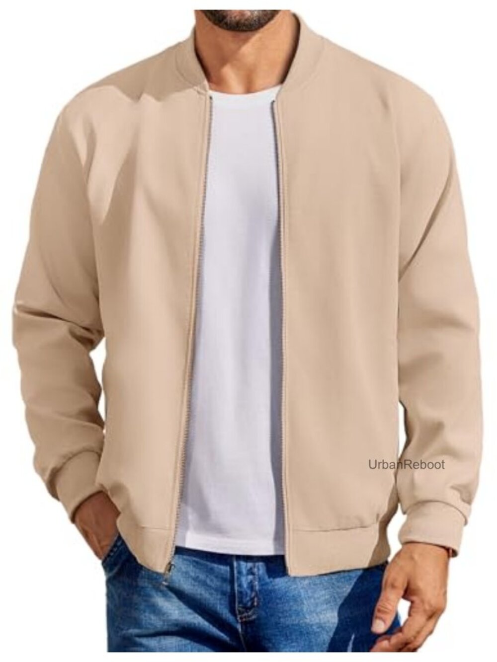 Mens Light Cotton Bomber Jacket Flight Casual Softshell Varsity Zip